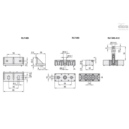 Elesa Bracket and support for ELEROLL roller tracks, RLT-MS-A12 RLT-M